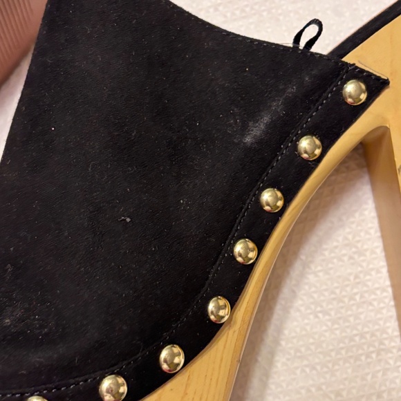 H & M platform sandals black suede wood heels clogs open toe Euro 39 US 8 - Picture 4 of 9